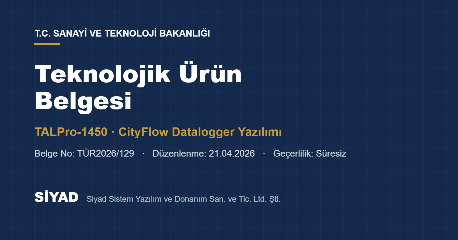 Teknolojik Ürün Belgesi TÜR2026/129