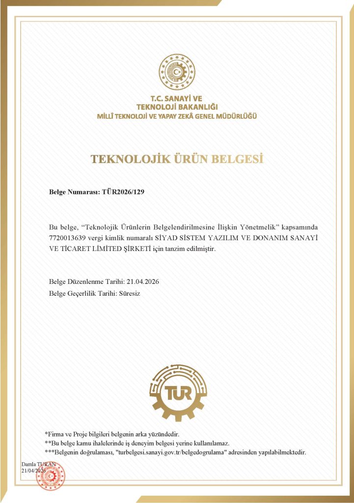 Teknolojik Ürün Belgesi TÜR2026/129 ön yüz