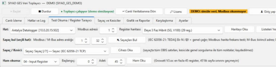Test okuma ve register tarayıcı